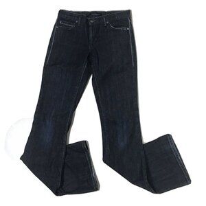 David Kahn Jeans Womens Sz 26 Boot Cut Dark Wash Mid Rise Distressed 34" Inseam